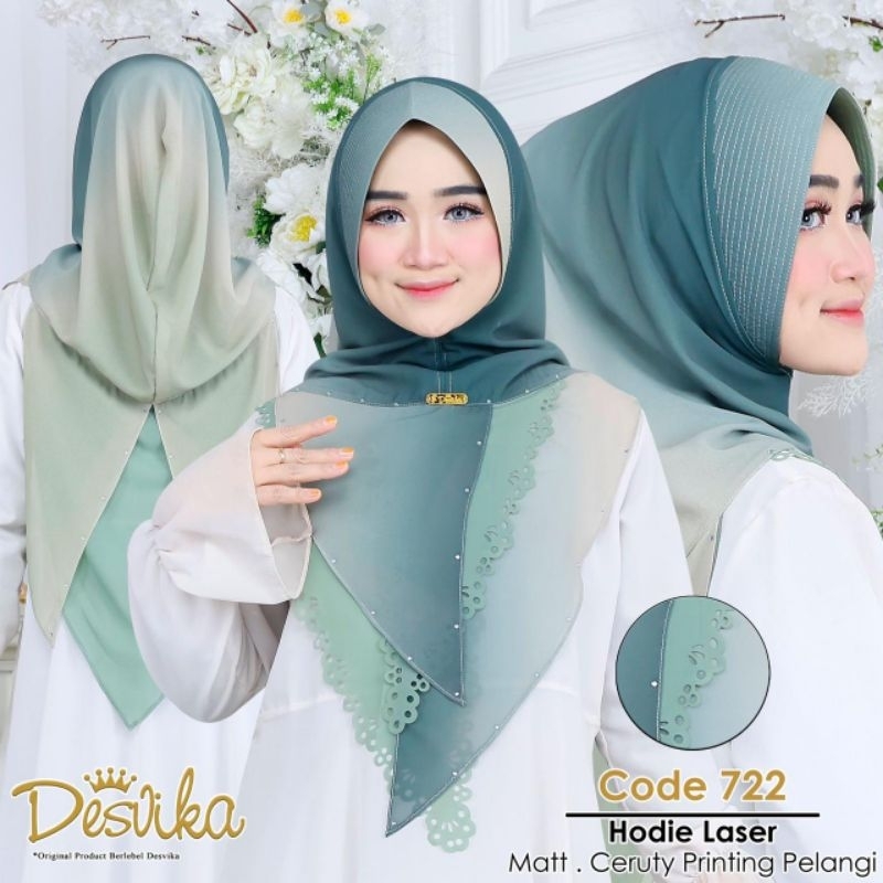 DESVIKA 722 HIJAB HOODIE BAHAN CERUTY BABYDOLL MOTIF PELANGI ORI DESVIKA