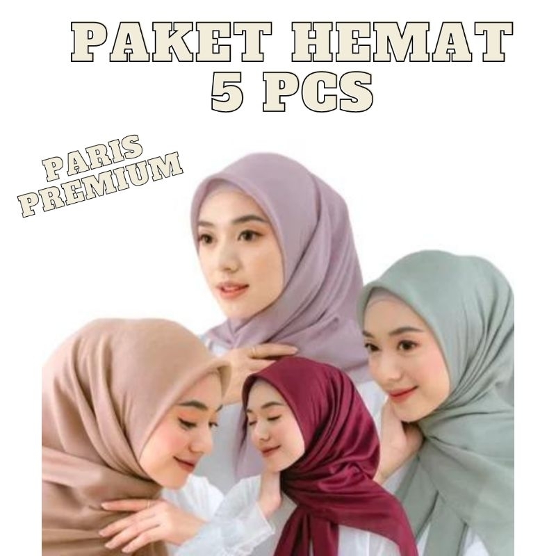 [ COD ] Paket Hemat Hijab Paris Premium Polos 5 PCS || Jilbab Segi empat Voal Premium Anti letoy ||