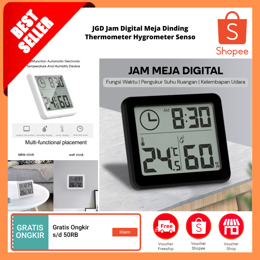 Jam Digital Meja Dinding Thermometer Hygrometer Sensor / Jam Pengukur Suhu Kelembapan Rumah Digital