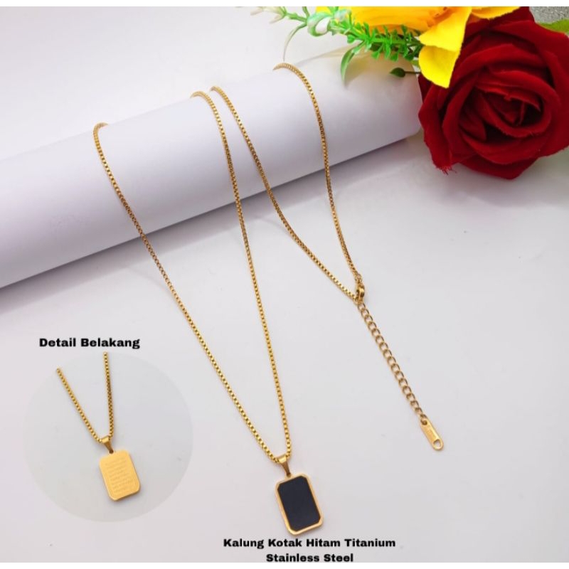 kalung Milano Itali bandul kotak hitam titanium