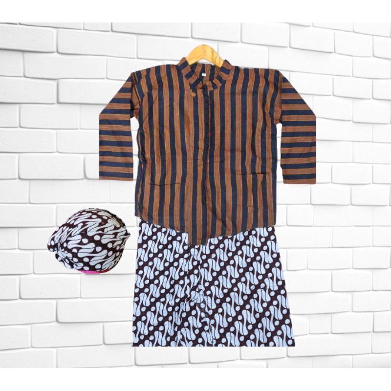 SETELAN SURJAN LURIK ANAK / BAJU+ROK PUTIH+BLANGKON