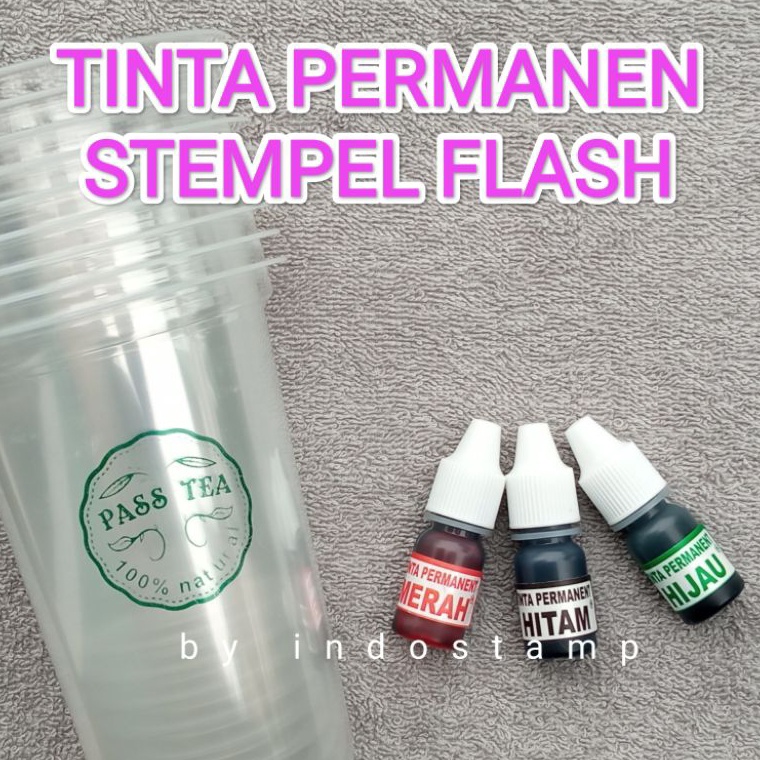 

Clearance sale tinta stempel PLASTIK PERMANENT 5ML KHUSUS STEMPEL FLASH kemasan cup gelas stereofoam makanan permanen indostamp