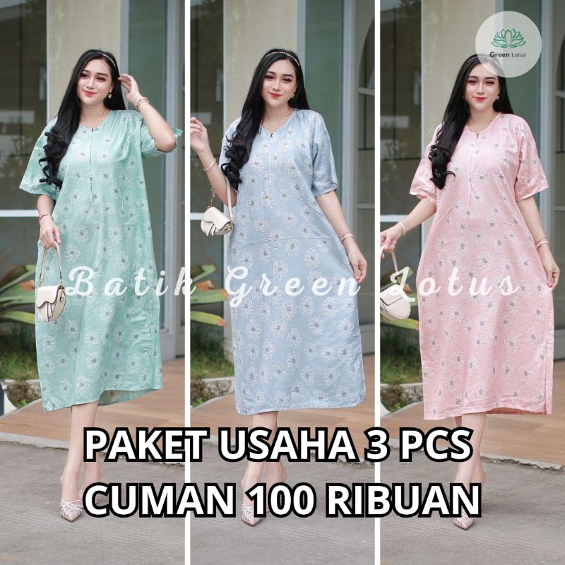 Paket Usaha 3 Pcs Daster Rayon Jumbo Premium Nyaman Busui Motif Bunga Soft Lengan Pendek Baju Tidur 
