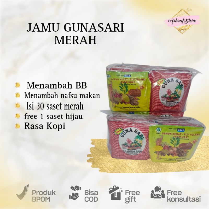 

JAMU GUNASARI MERAH RASA KOPI ISI 30 FREE JAMU HIJAU