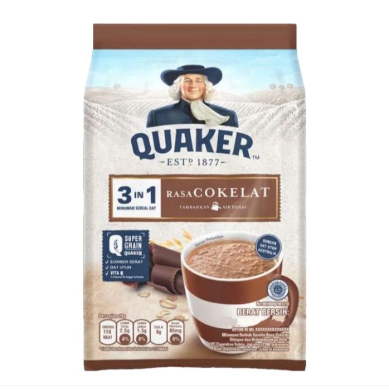 

QUAKER Oats 3 in 1 Coklat Bag 8 x 28 g