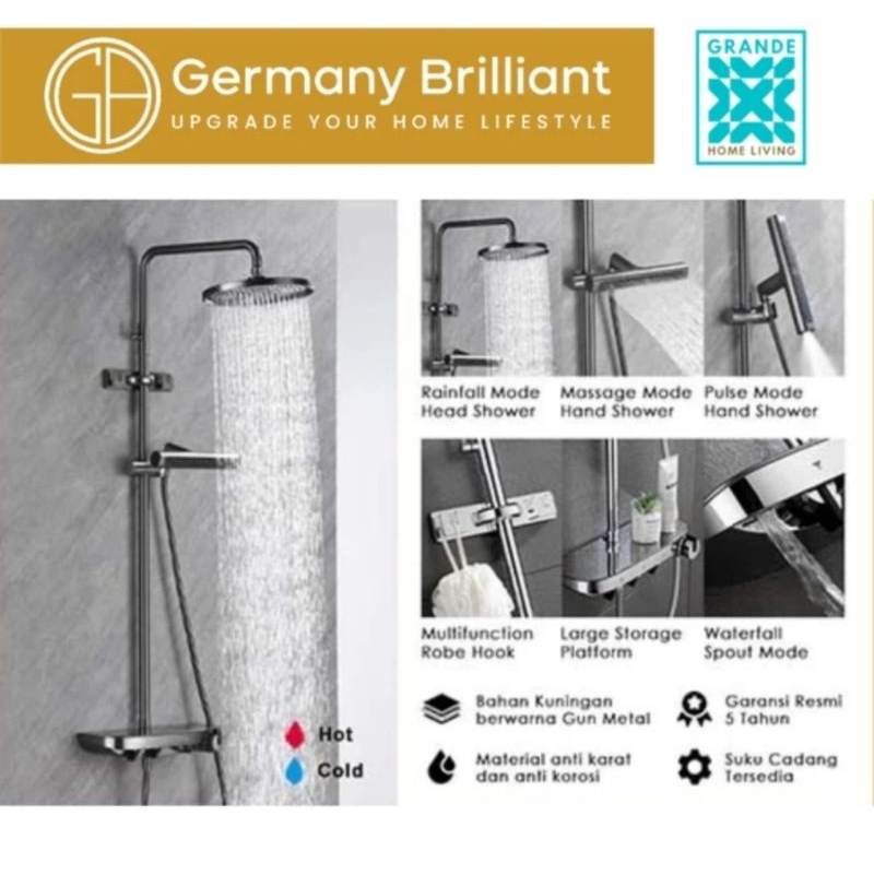 Germany Brilliant Luxury Shower Set/Shower Tiang Panas Dingin GBV1888GM Massage Spray Khusus Instan