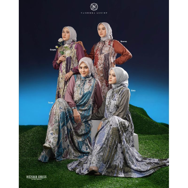 [NEW] ✔️ HISYAVA RESS • Nadheera Luxury / Dress Gamis Motif Abstrak Adem Busui Flowy Pink Jumbo