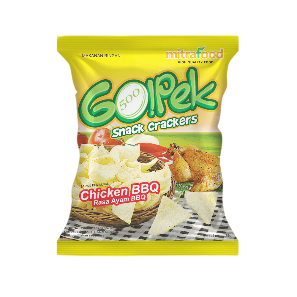 

Snack Gopek Creackers Ayam BBQ 25 gram | 1 Pak (10 pcs)