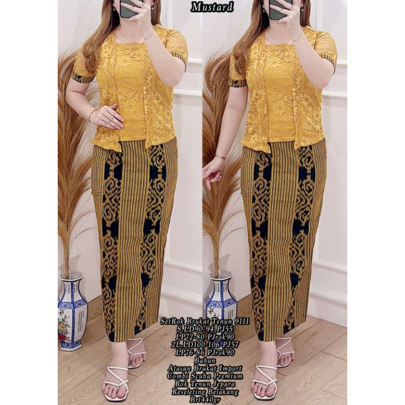 SETELAN KEBAYA TENUN KUTUBARU ATASAN BROKAT ROK SPAN PANJANG