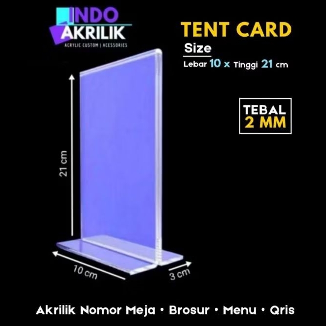 

Tent Card Nomor Meja/Menu/Qris Akrilik 2 SISI 10x21cm (T)