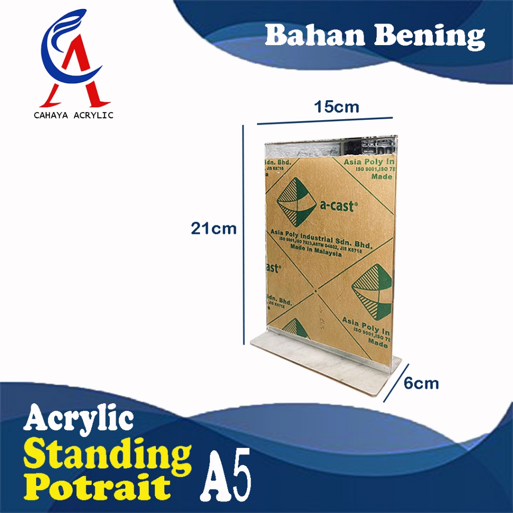 

AKRILIK DISPLAY A5 T/L PORTRAIT / TEMPAT BROSUR / TENT CARD (2MM)