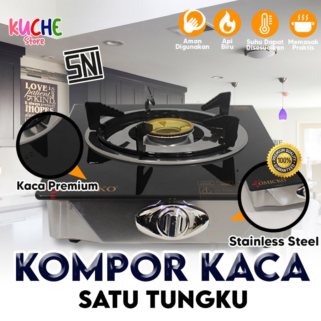 Kompor Gas Tanam Kaca 1 tungku / Kompor Gas 1 Tungku Tempered Glass Original / Kompor Kaca 1 Tungku