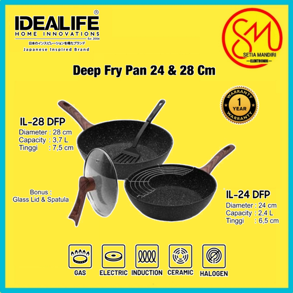 IDEALIFE Deep Frypan Cookware - Panci Penggorengan Anti Lengket Dengan Rak Pengering Minyak