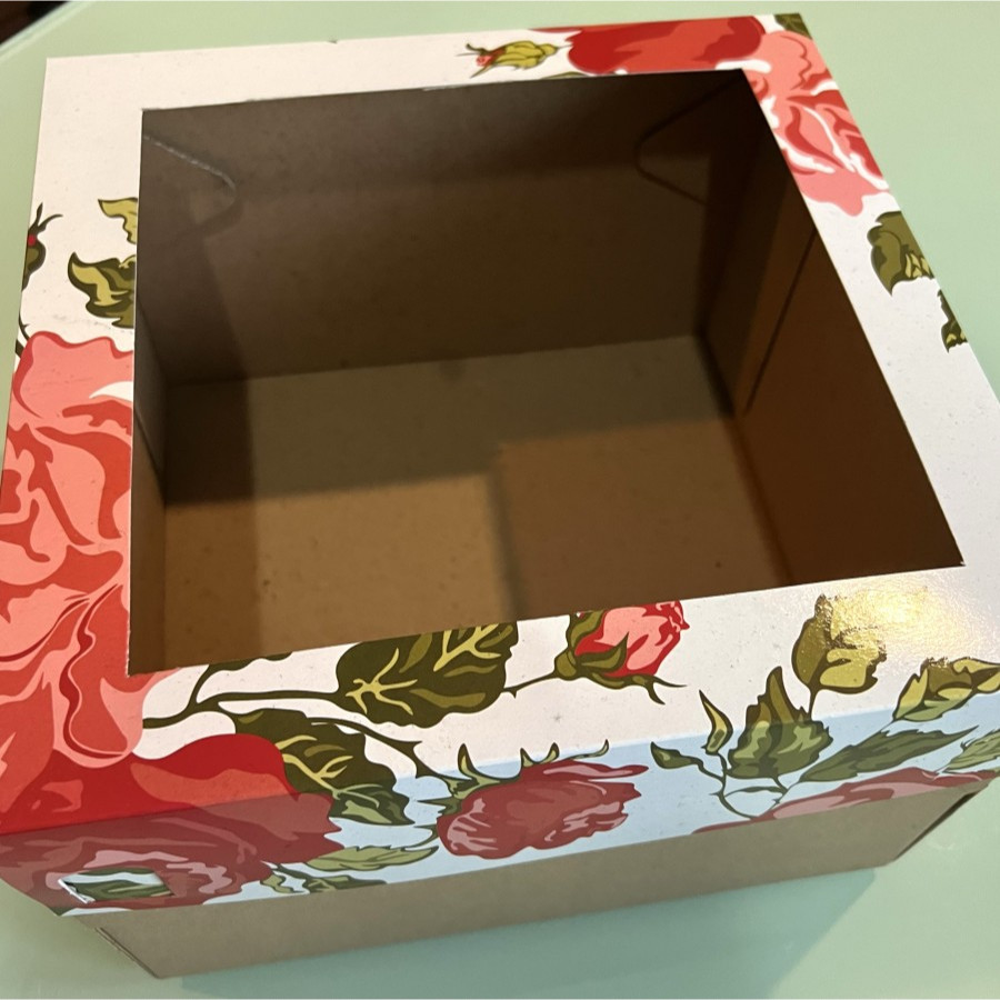 

( 10 pcs ) dus box kotak kemasan hamper kue box packaging jendela mika motif putih bunga mawar bahan corugated uk 22