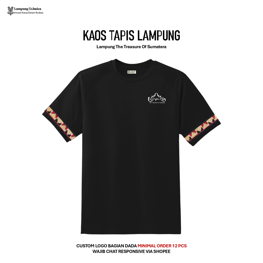 LAMPUNG ETHNICA OFFICIAL - KAOS / T-SHIRT LAMPUNG SABLON LENGAN TAPIS ASLI LAMPUNG / KAOS TAPIS LAMP