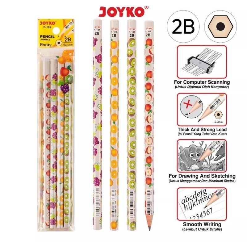 

(PERSET) Pencil Pensil Joyko P-109 2B Fruity 1 Set 4 Pcs