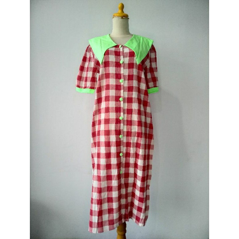 Dress Kotak Kotak Daster Kotak-kotak Merah Hijau Stabilo