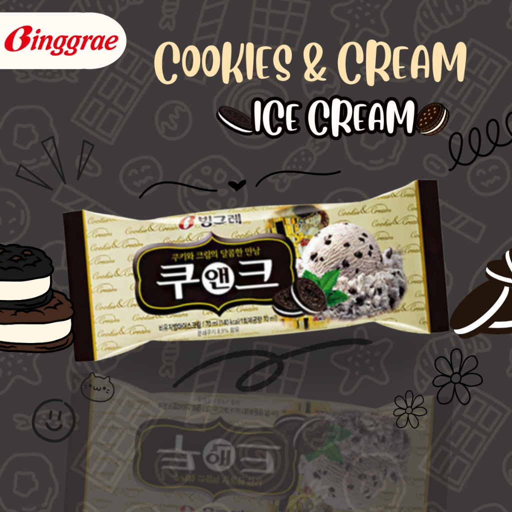 

Binggrae Cookie & Cream Bar Es Krim Manis Kukis Korea Import 1 Pcs