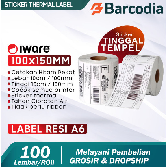 

KERTAS THERMAL LABEL STICKER 100X150 500PCS BARCODE UKURAN A6