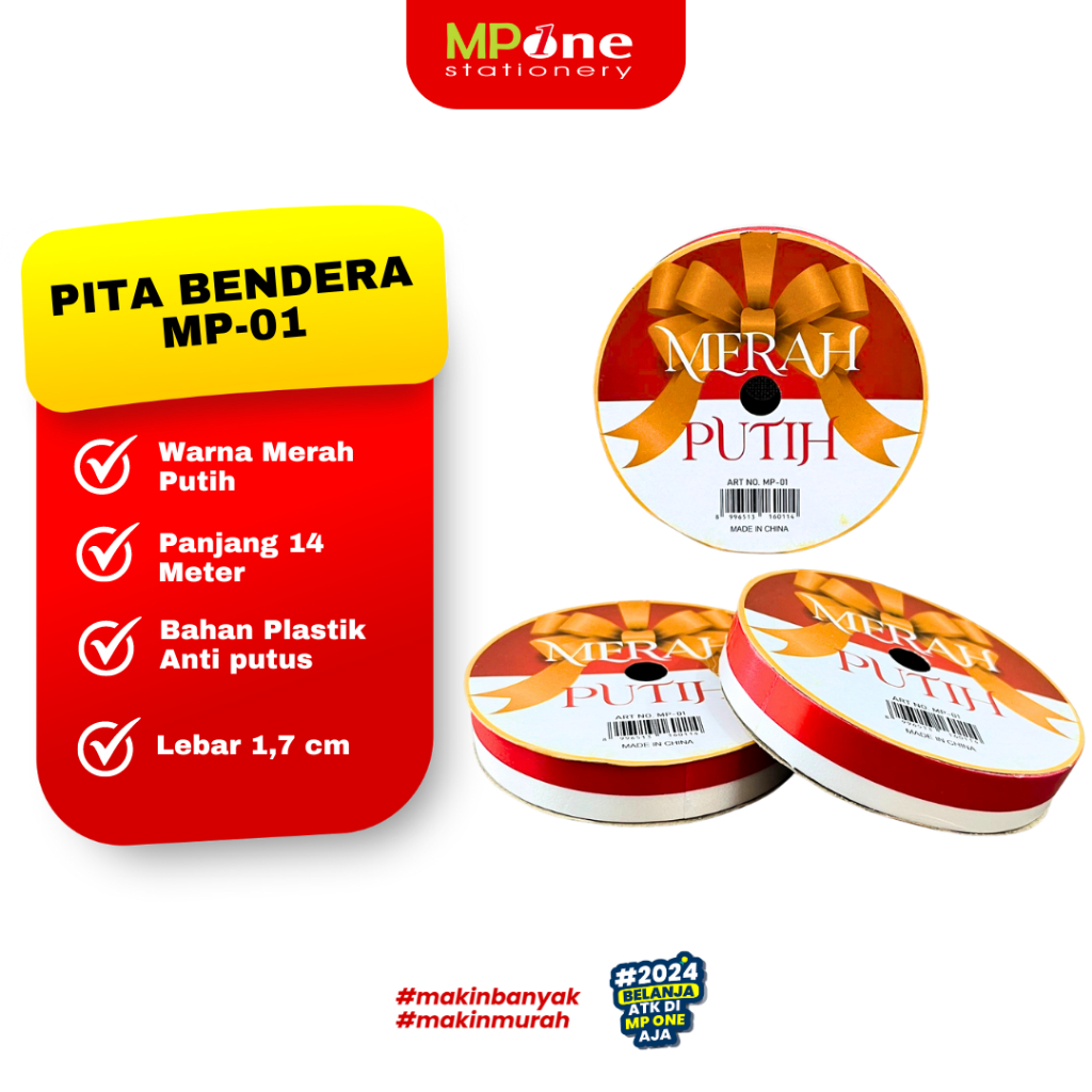 

(1 ROLL) Pita Bendera Merah Putih Edisi Kemerdekaan 14 Meter / Pita Bendera Plastik Glossy 1roll Panjang 14m