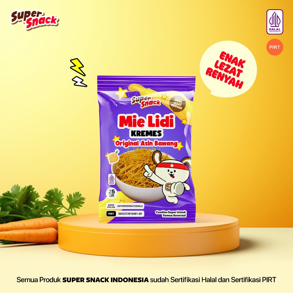 

SUPER SNACK Mie Lidi Kremes Rasa Original Asin Bawang 25gr Cemilan