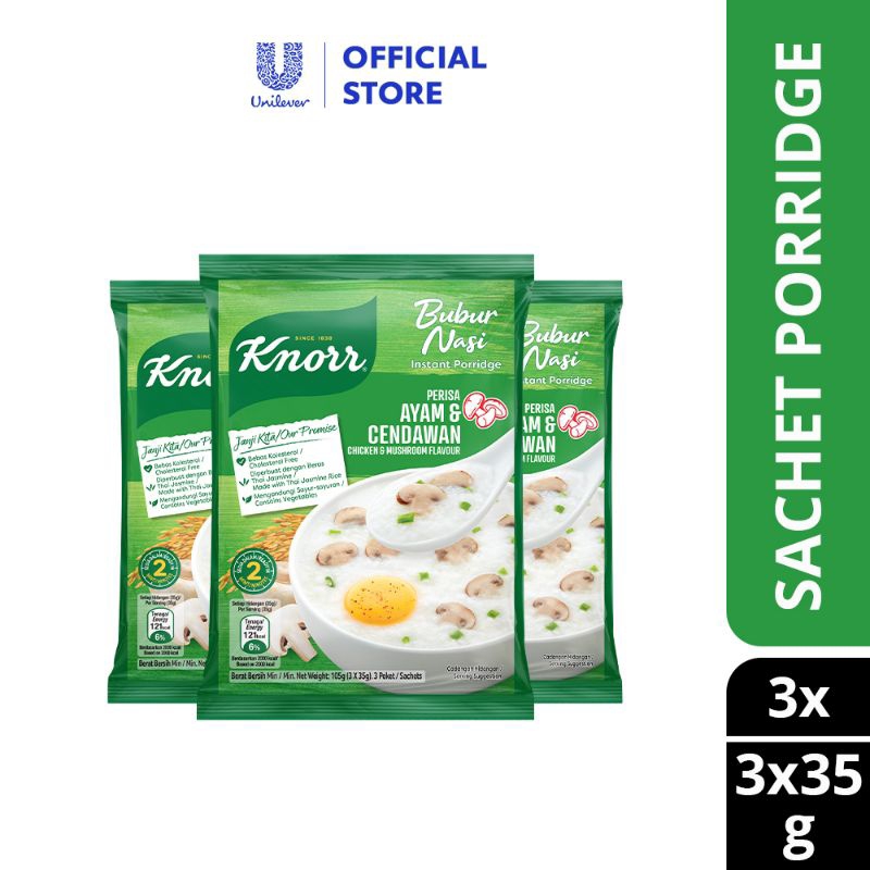 

Knorr Malaysia Chicken and Mushroom Flavor Sachet Porridge (3 sachets x 35g)