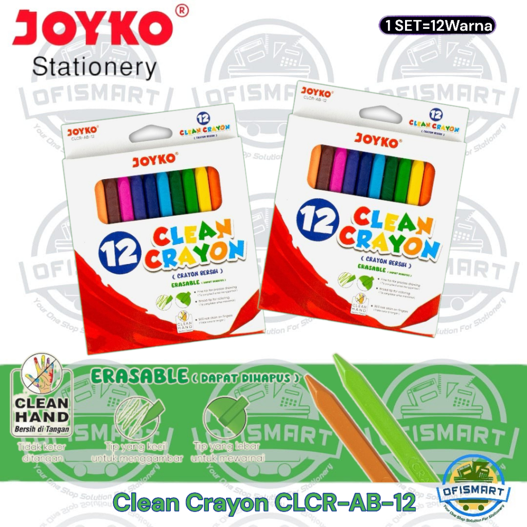 

Joyko Krayon Bersih CLCR-AB-12 Clean Crayon | @1SET=12Warna