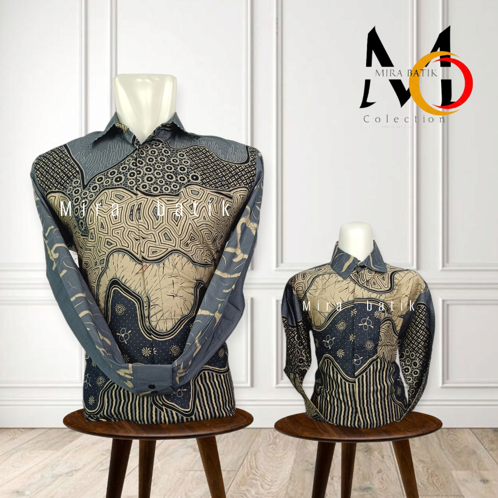 batik couple ayah anak  abu abu mewah katun premium lapis furing real pict_kemeja pria abu keren cod