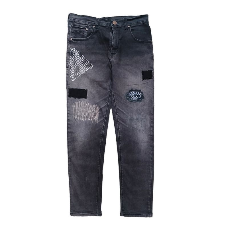 Grey Washed Denim Patchwork Sashiko/ Celana Denim Fades/ Faded/ Fadding/ Patterns/ Jeans Koyak/ Jean