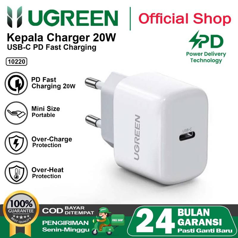 UGREEN Kepala Charger iPhone Mini Size 20W Fast Charging 10220