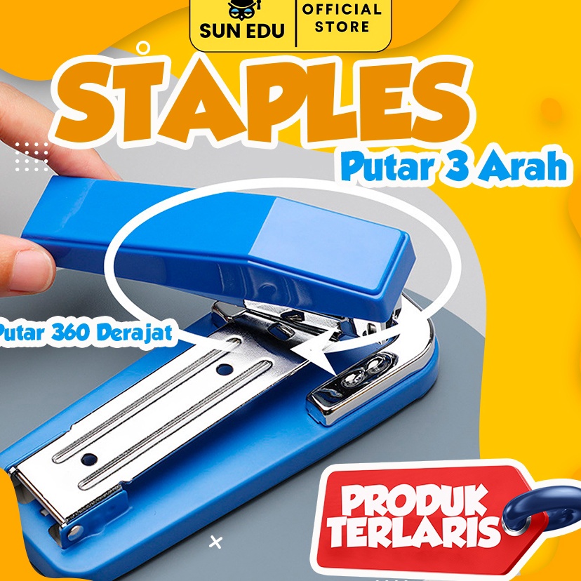 

Dipesan ya Triple Stapler stepler rotatable Staples meja putar 3 arah besar Staples kantor