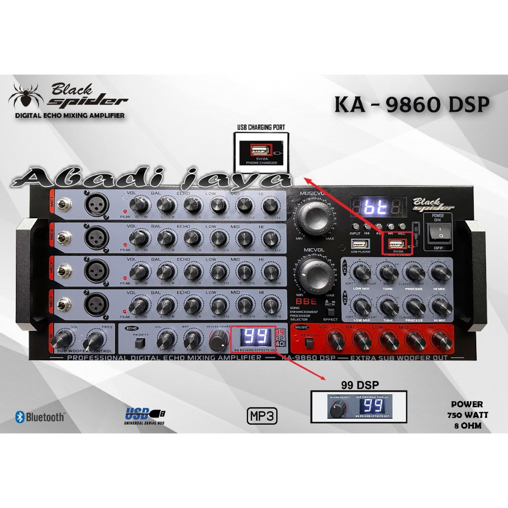 amplifier black spider ka9860dsp / ka 9860 dsp / ka9860 dsp 99 reverb