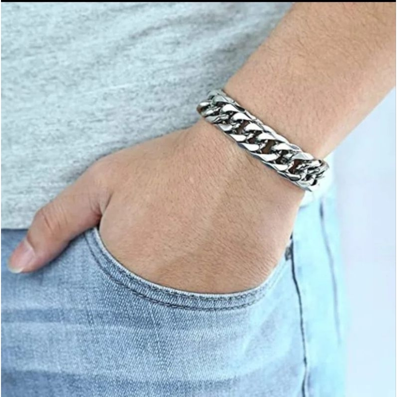 GELANG TANGAN RANTAI TITANIUM JUMBO 12 MM PRIA MACHO TERBARU