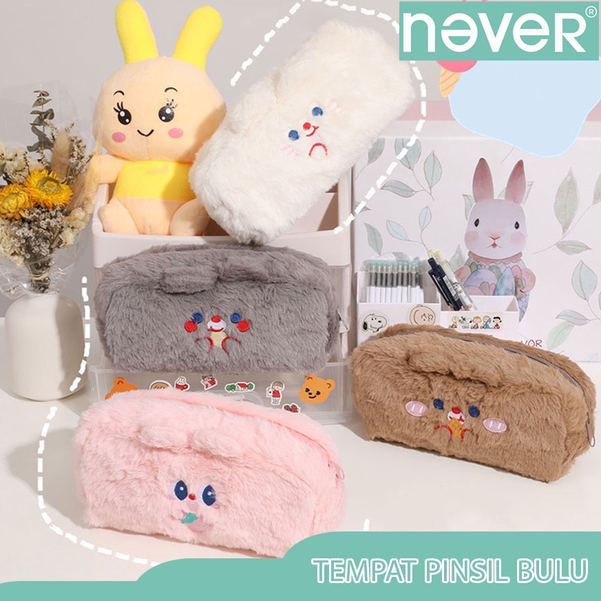 

Produk terbaru Never Official Tempat pensil bulu soft cute Tas pensil kosmetik Pouch makeup kecil