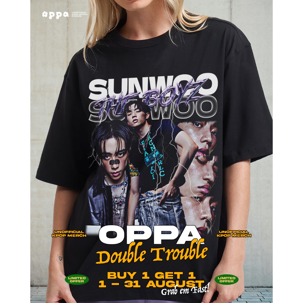 KAOS THE BOYZ KEVIN-SUNWOO BOOTLEG HITAM, PUTIH DTG  M,L,XL,XXL [Oppa Merch Store]