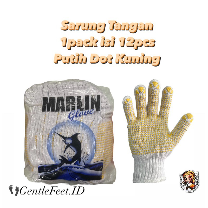 (GROSIR) Sarung Tangan Kerja/Proyek Merk Marlin Putih Bintik Hitam/Sarung Tangan Kain Benang Bintik/