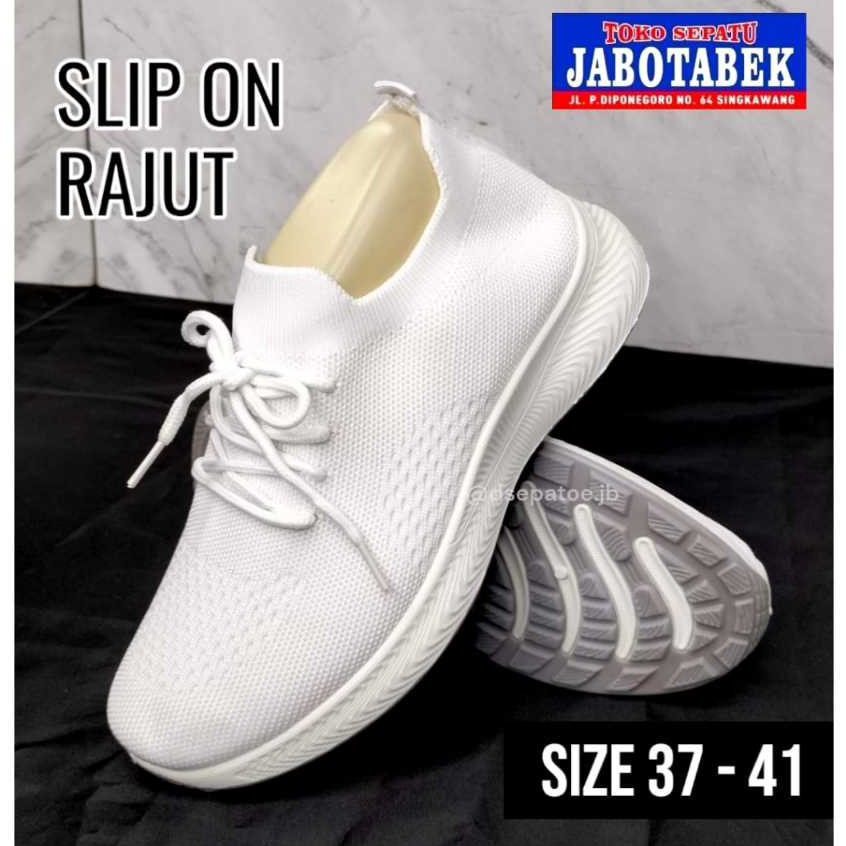 [COD] SEPATU CASUAL CEWEK SLIP ON RAJUT ELASTIS SPIKE WARNA PUTIH SEMUA SIMPLE POLOS SIZE 37 38 39 4