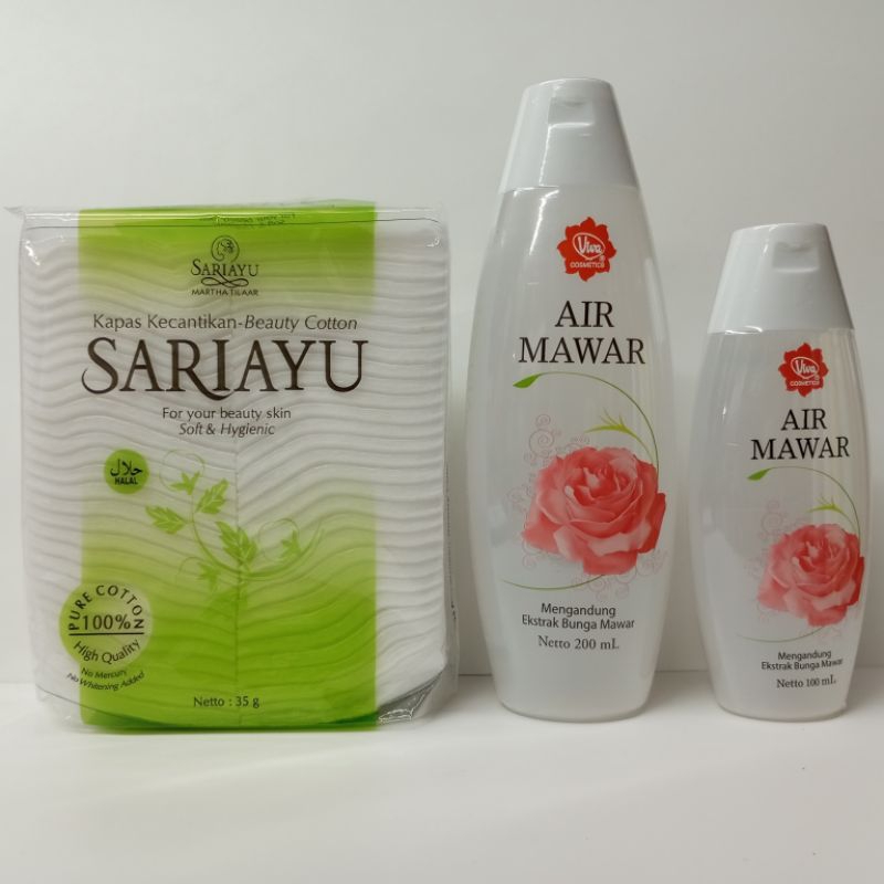 Viva cosmetics air mawar 100ml/200ml plus kapas kecantikan sariayu