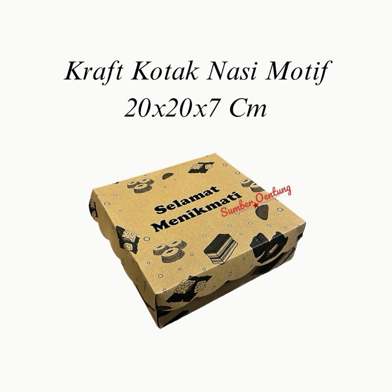 

KRAFT KOTAK NASI MOTIF 20x20x7CM SELAMAT MENIKMATI HAMPERS KOTAK NASI SOUVENIR