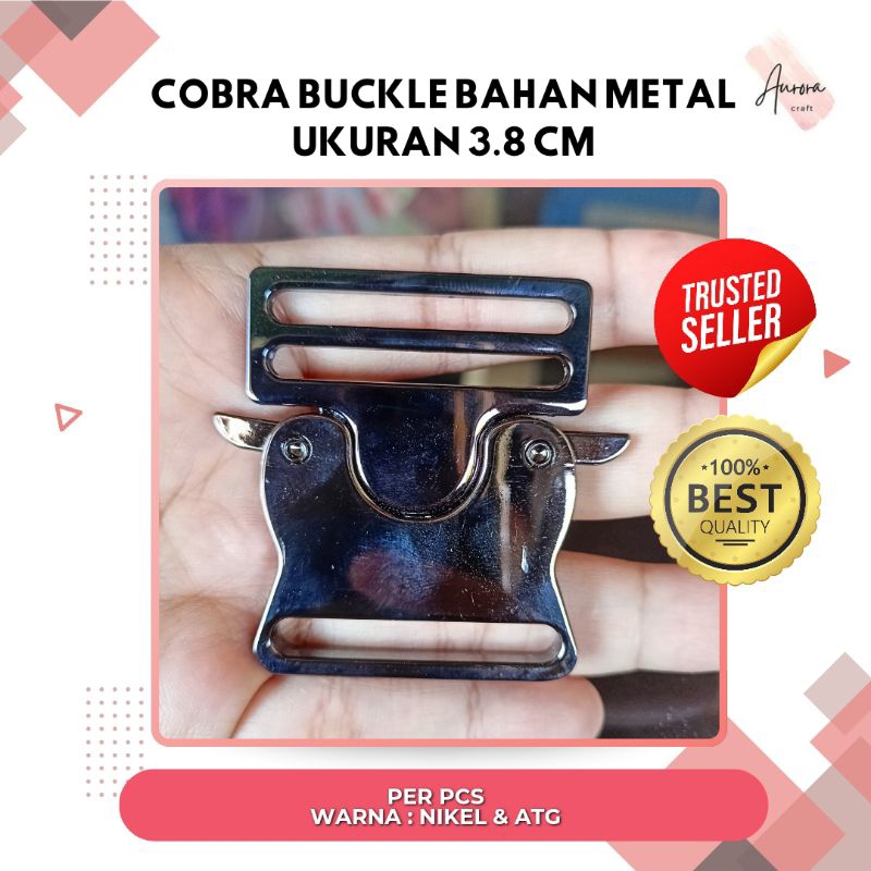 (PER PCS) COBRA BUCKLE SLOP METAL UKURAN 3.8 CM / KUNCI SODOK / GESPER TAS BESI