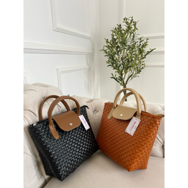 MIYA BAG Hand Bag/Sling Bag Tas Jali Tas Anyaman Plastik Premium kombinasi Kulit Sintetis Kekinian