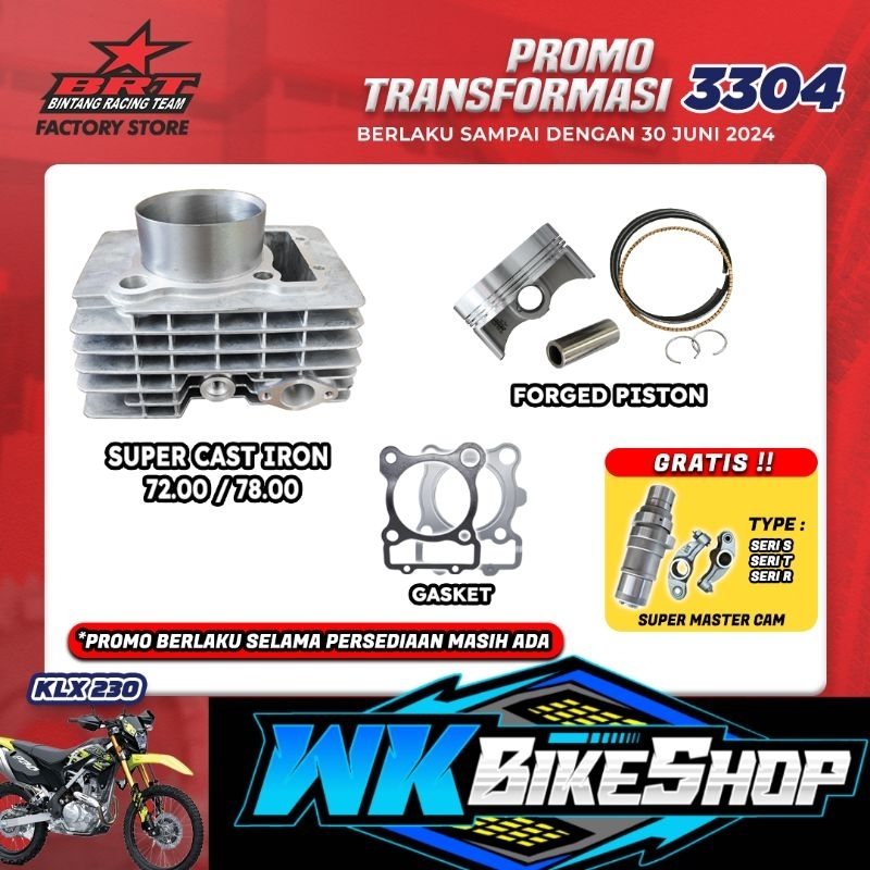 BLOK KLX 230 + PISTON CASTING IRON BRT ( 72 / 78) PAKET BORE UP KLX 230 SPEEDO NON SPEEDO
