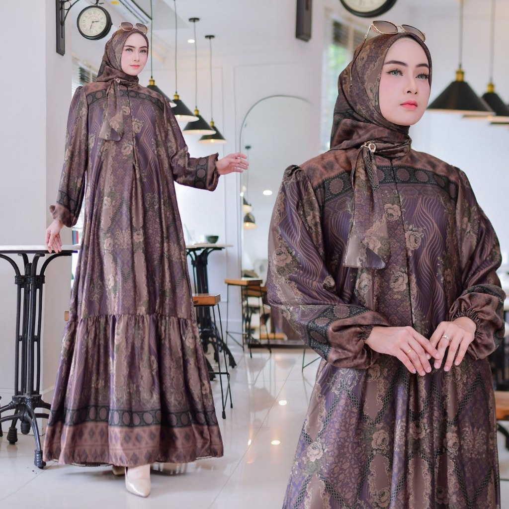 . Gamis Kekinian Best Seller Mewah Busui Lingkar dada 110cm Panjang Baju 140cm Motif Unik Baju Wanit