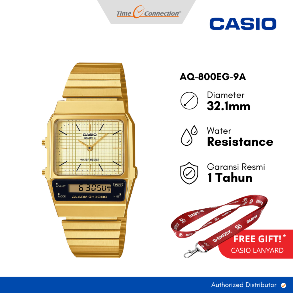 Casio AQ-800EG-9A Emas Original / Jam Tangan Unisex Pria Wanita Analog Digital Stainless Steel Ranta