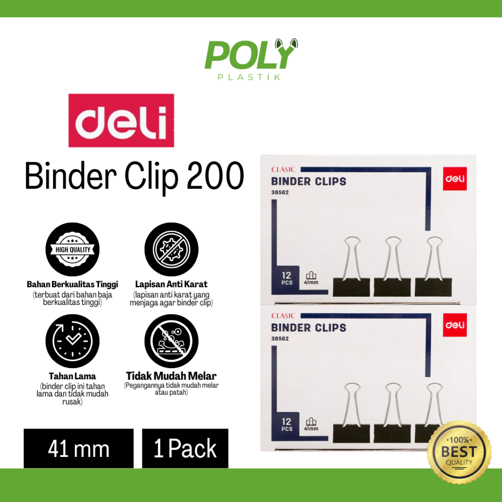 

Binder Clip Deli 41mm & 51mm 1 Pack Isi 12Pcs Bebas Karat Elektroforesis / Penjepit Kertas Berkas