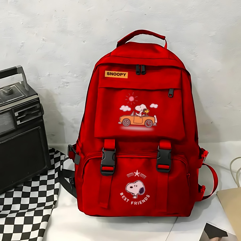 TAS GENDONG SEKOLAH WANITA -MOTIF SNOOPY - VINTAGE - BACKPACK SEKOLAH SH