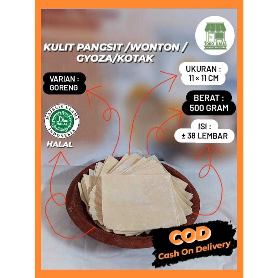 

Kulit Pangsit Goreng Kotak Kemasan 500 gram Putih 11cm x 11cm Kulit Pangsit Enak,Gurih,Halal