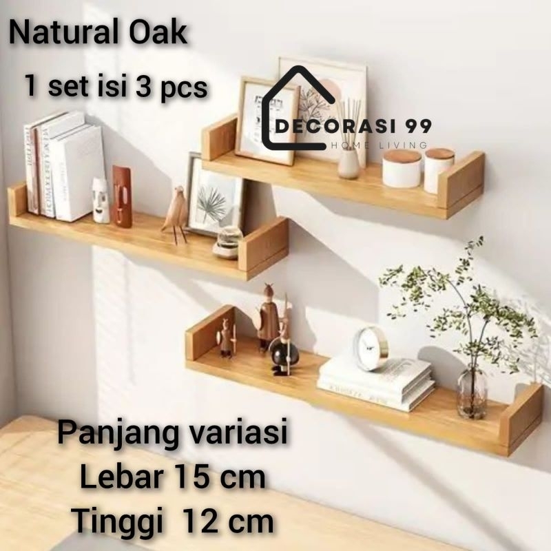 Rak Ambalan Dinding model U, 1 set isi 3 pcs Lebar 15, panjang variasi, Tinggi 12 cm  cm / Ambalan D