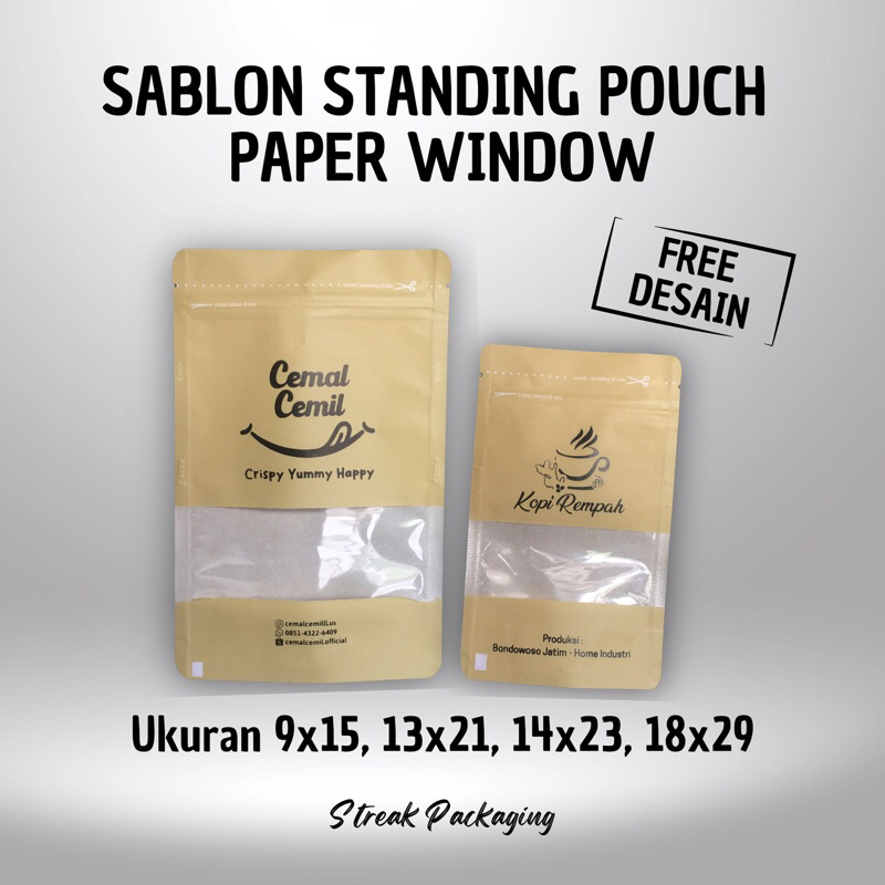 Sablon Standing Pouch Paper Window 9x15, 13x21, 14x23, 18x29