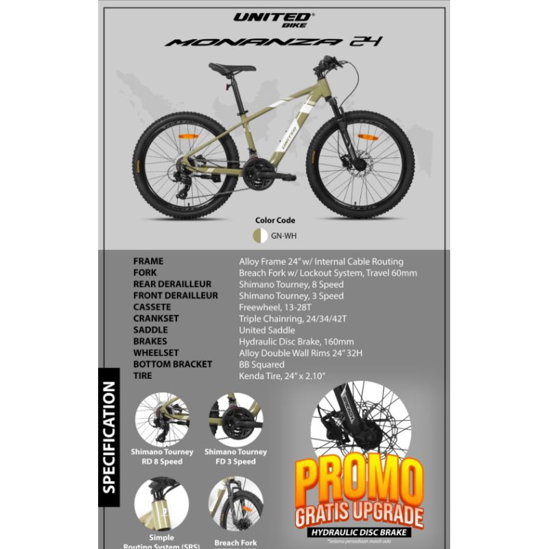 Sepeda Gunung MTB 24 inch United Monanza New Alloy